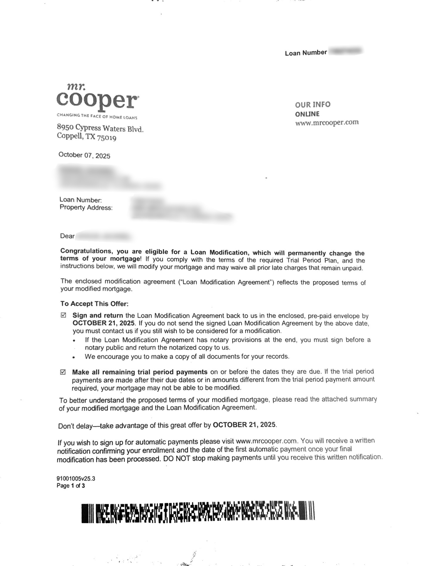 Official Bank Loan Modification Approval Letter